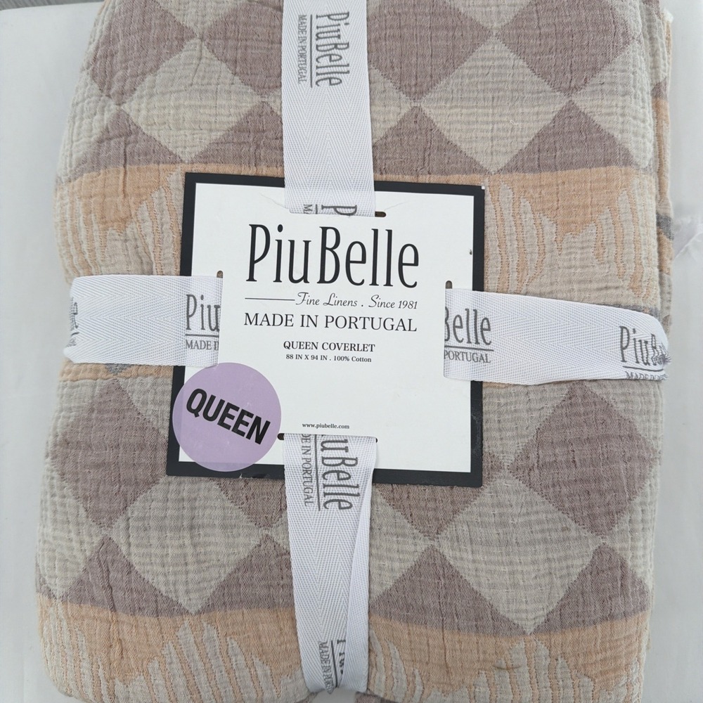 PiuBelle Queen Coverlet Diamond Peach Brown Gray Boho Earthy 100% Cotton